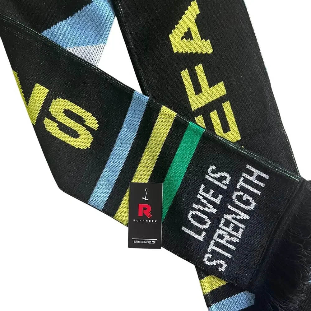 Kefa Champions Scarf Love Is Strength Black Knit 60x7 Ruffneck